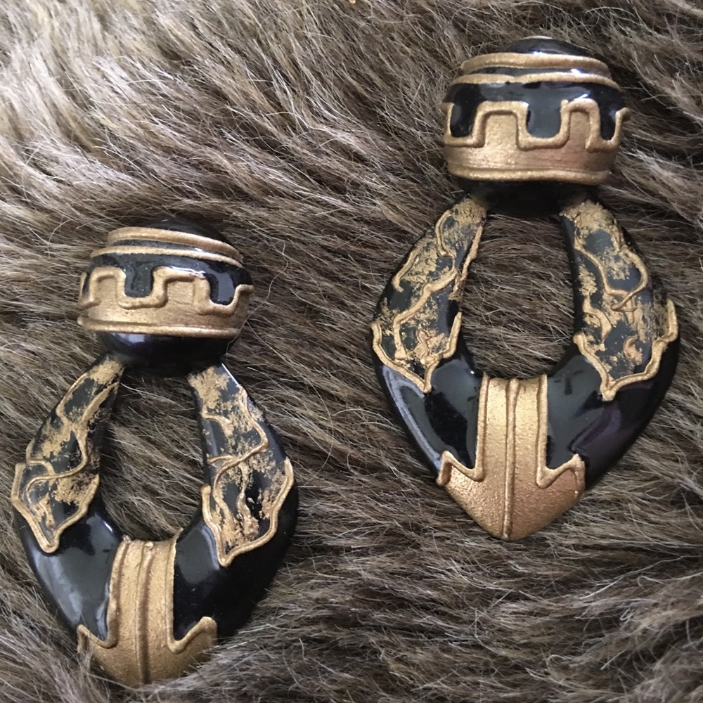 Vintage large hand painted statement earrings